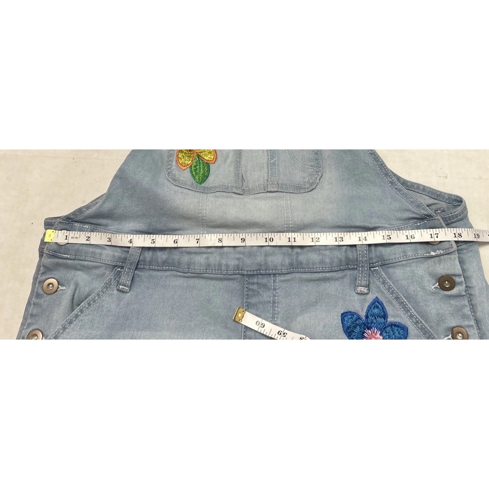 No Boundaries Y2K Denim Overalls Shorts Embroidered Flowers Pockets Sz Small Med - Picture 9 of 10